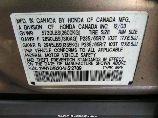 Acura MDX 2004 2HNYD18204H512789 Image 10