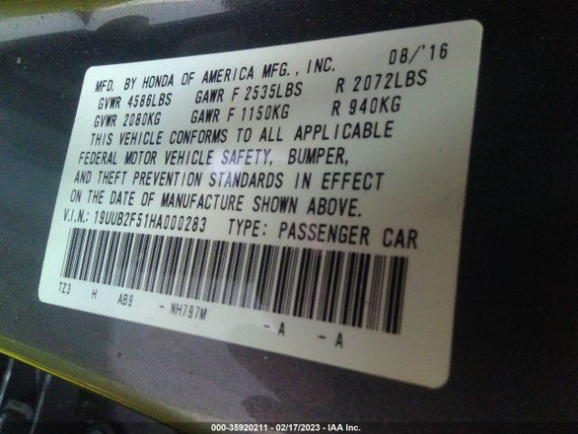 19UUB2F51HA000283 Acura Tlx V6 W/technology Pkg