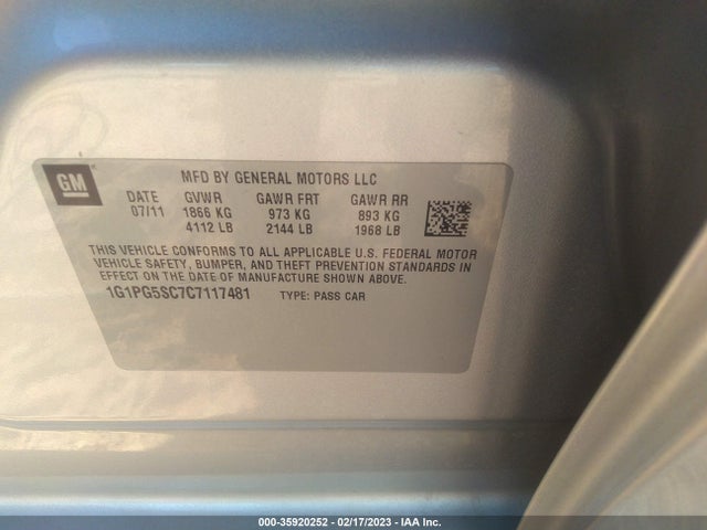 2012 CHEVROLET CRUZE LT W/2LT VIN: 1G1PG5SC7C7117481