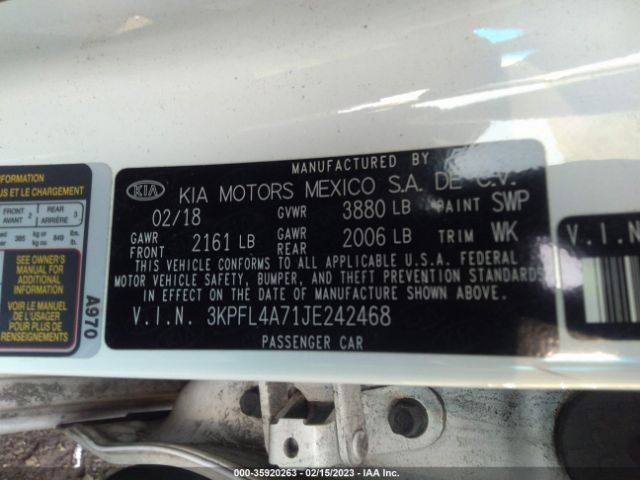 3KPFL4A71JE242468 KIA FORTE LX