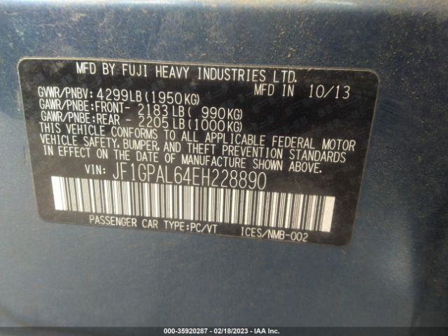 JF1GPAL64EH228890 Subaru Impreza Wagon 2.0i Sport Premium