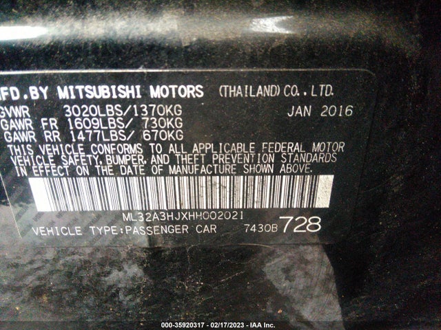 ML32A3HJXHH002021 Mitsubishi MIRAGE ES