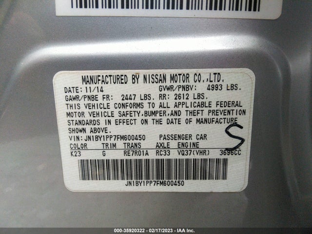 2015 Infiniti Q70, VIN: JN1BY1PP7FM600450