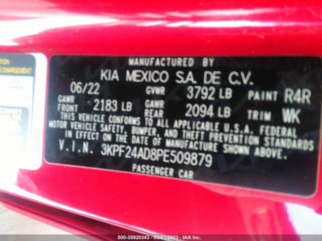 3KPF24AD8PE509879 KIA Forte Lxs