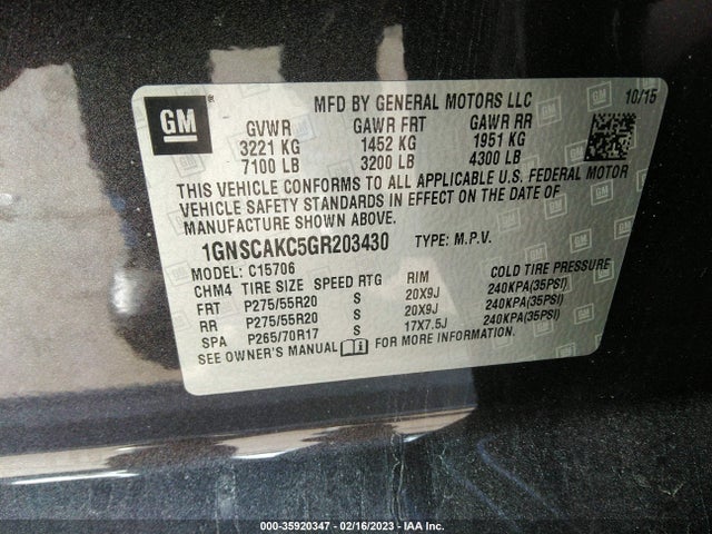 Chevrolet Tahoe Ls 2016 1GNSCAKC5GR203430 Image 9