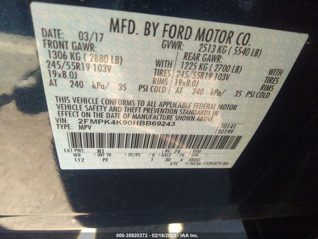 Ford Edge Titanium 2017 2FMPK4K90HBB69243 Image 9