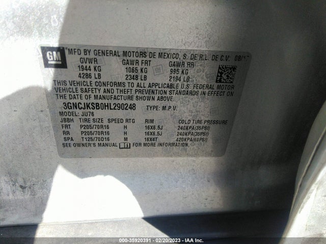 2017 Chevrolet Trax, VIN: 3GNCJKSB0HL290248