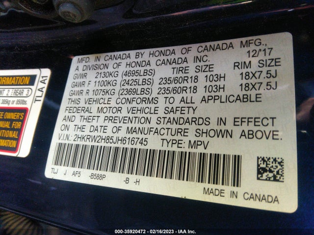 2018 Honda CR-V, VIN: 2HKRW2H85JH616745