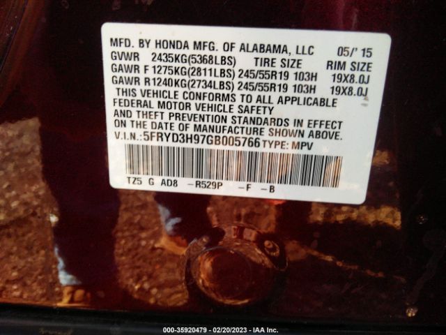 5FRYD3H97GB005766 Acura Mdx W/advance/w/advance