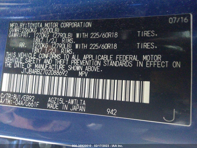 JTJBARBZ7G2088692 Lexus NX 200T