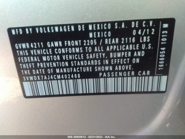 3VWDX7AJ4CM402468 Volkswagen Jetta Sedan Se W
