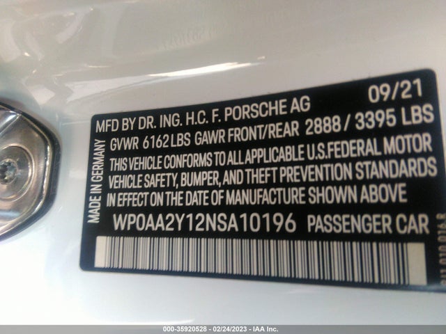 2022 Porsche Taycan, VIN: WP0AA2Y12NSA10196