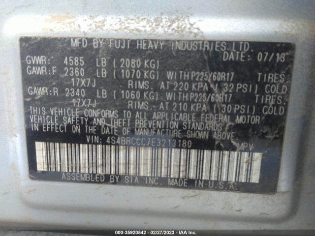 Subaru Outback 2.5i Premium 2014 4S4BRCCC7E3213180 Image 10