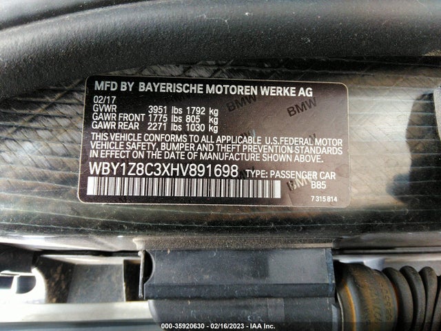 2017 BMW i3, VIN: WBY1Z8C3XHV891698