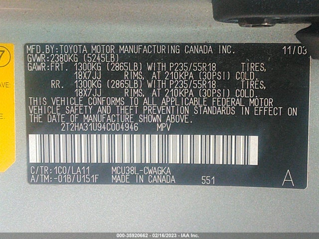2T2HA31U94C004946 Lexus RX 330