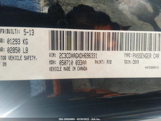 2013 DODGE CHARGER POLICE VIN: 2C3CDXAGXDH696331