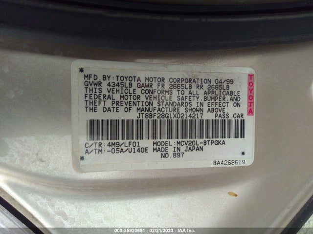 JT8BF28G1X0214217 Lexus ES 300 LUXURY SPORT SDN