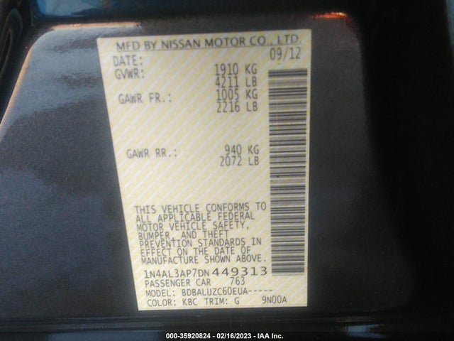 2013 NISSAN ALTIMA 2.5 SV VIN: 1N4AL3AP7DN449313