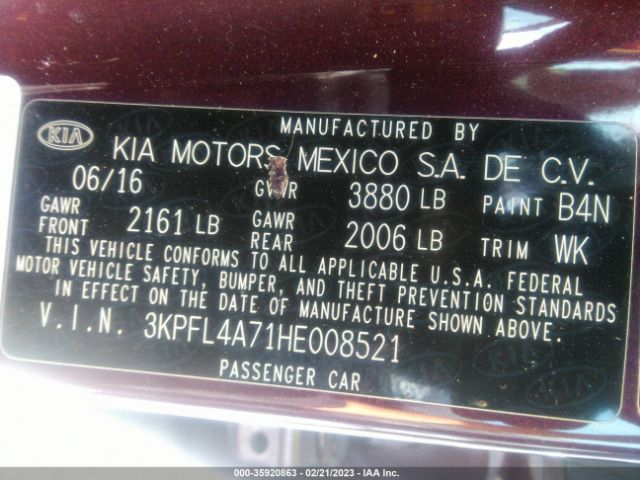 3KPFL4A71HE008521 KIA FORTE LX