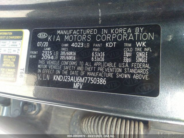 KNDJ23AU6M7750386 KIA SOUL S