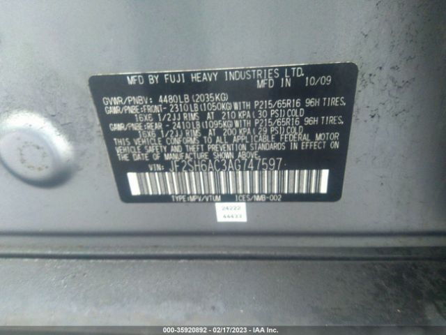 JF2SH6AC3AG747597 Subaru Forester 2.5x