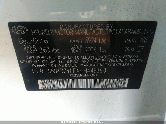 Hyundai Elantra 2019 5NPD74LF4KH443388 Image 9