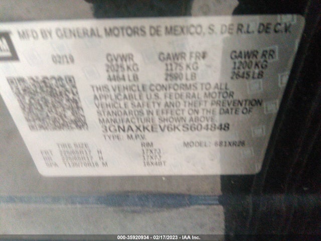 Chevrolet EQUINOX LT 2019 3GNAXKEV6KS604848 Image 10