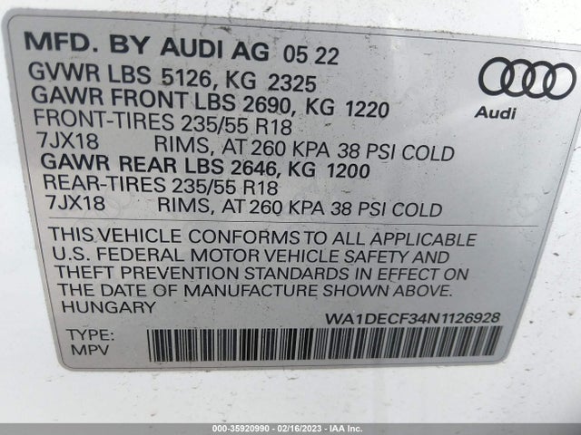 WA1DECF34N1126928 Audi Q3 S Line Premium