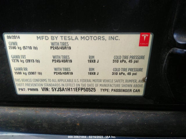 5YJSA1H11EFP50525 Tesla Model S 60 Kwh Battery/p85