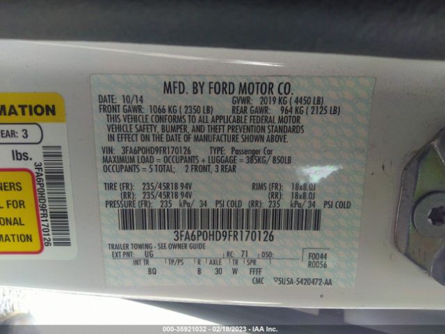 3FA6P0HD9FR170126 Ford FUSION SE