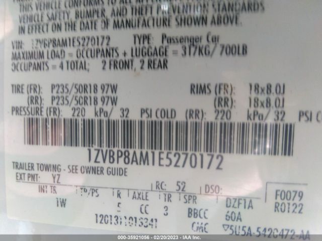 1ZVBP8AM1E5270172 Ford Mustang V6