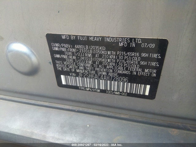 2010 SUBARU FORESTER 2.5X VIN: JF2SH6AC4AH728096