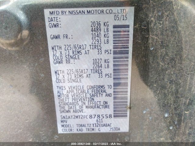5N1AT2MT2FC878558 Nissan ROGUE SV
