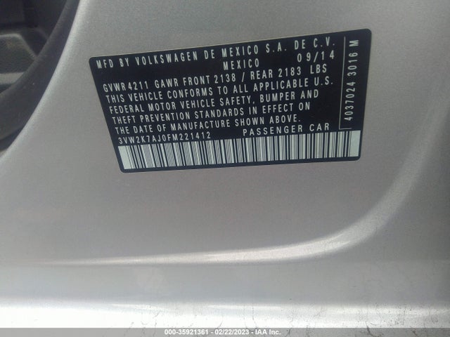 3VW2K7AJ0FM221412 Volkswagen Jetta Sedan 2.0l S W/technology