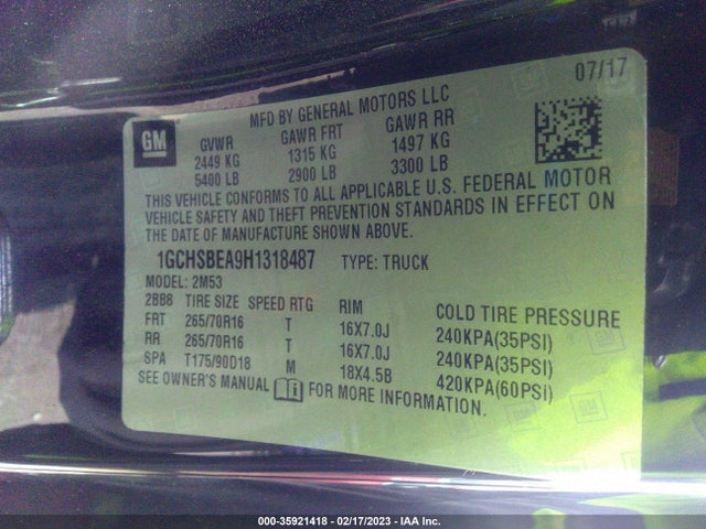 Chevrolet Colorado 2wd Wt 2017 1GCHSBEA9H1318487 Image 10