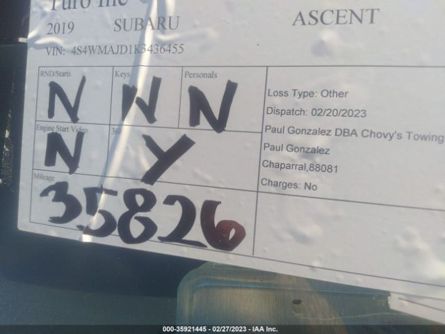 4S4WMAJD1K3436455 Subaru Ascent Limited