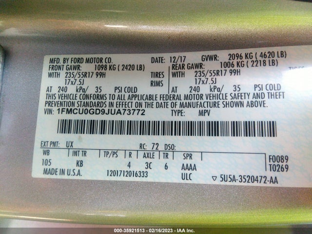2018 Ford Escape, VIN: 1FMCU0GD9JUA73772