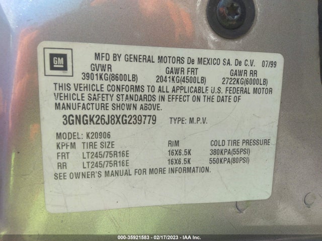 Chevrolet Suburban 1999 3GNGK26J8XG239779 Image 9