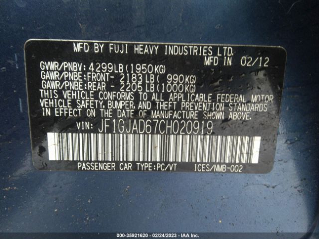 JF1GJAD67CH020919 Subaru Impreza