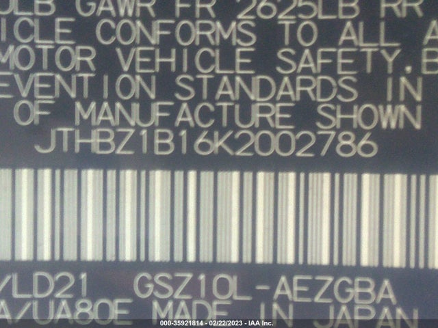 JTHBZ1B16K2002786 Lexus Es Es 350