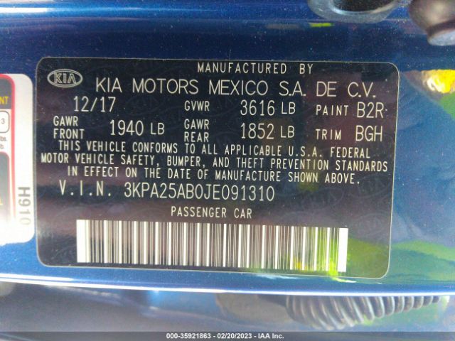 3KPA25AB0JE091310 KIA Rio 5-door S