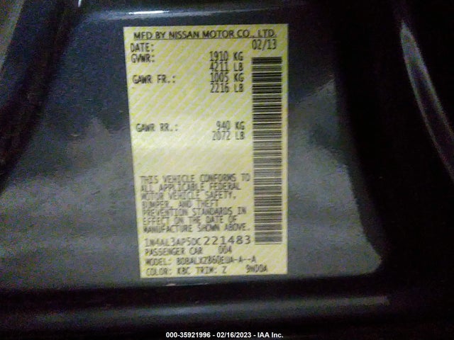2013 NISSAN ALTIMA 2.5 SL VIN: 1N4AL3AP5DC221483