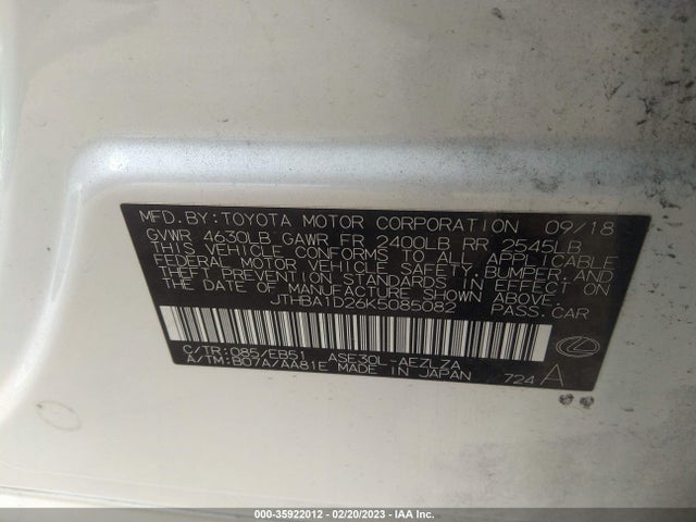 2019 Lexus IS, VIN: JTHBA1D26K5085082