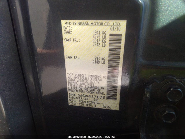 2010 NISSAN ALTIMA 2.5 VIN: 1N4AL2AP9AN457676