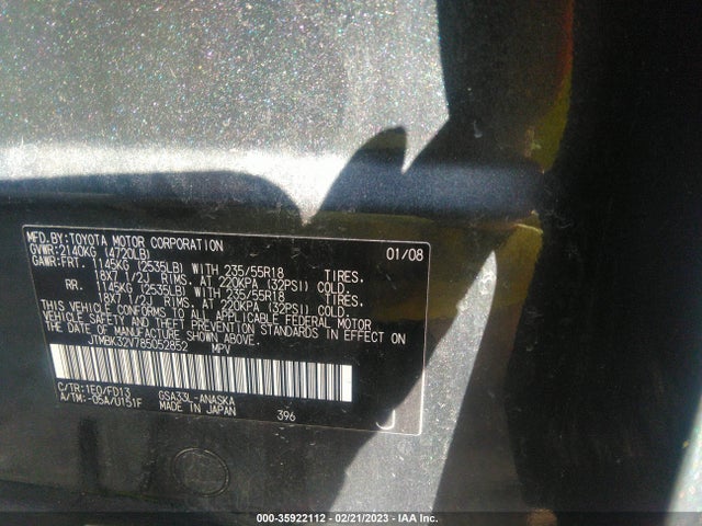 2008 TOYOTA RAV4 SPORT VIN: JTMBK32V785052852