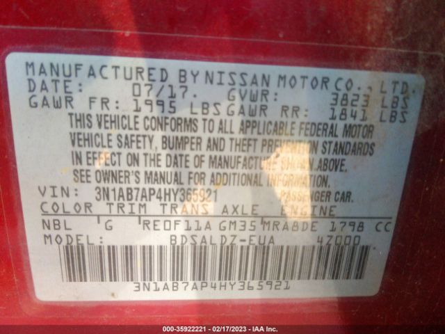 3N1AB7AP4HY365921 Nissan SENTRA SV