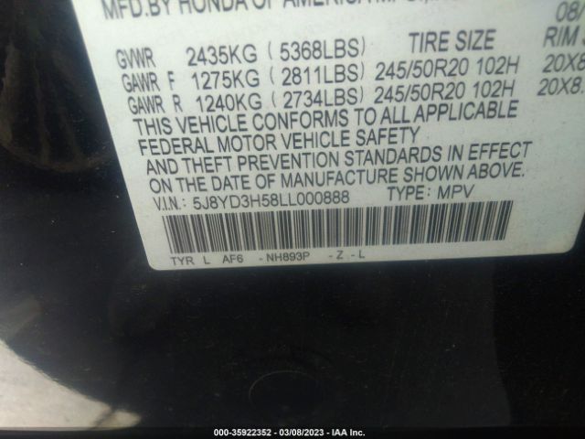 5J8YD3H58LL000888 Acura Mdx W/technology Pkg