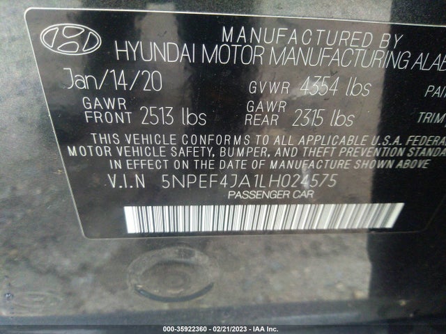2020 Hyundai Sonata, VIN: 5NPEF4JA1LH024575