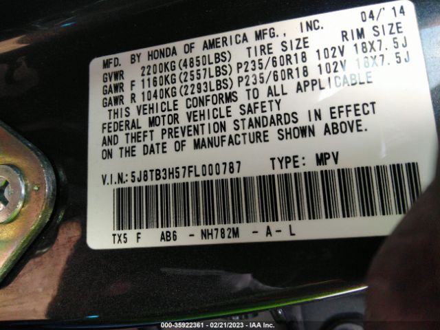 5J8TB3H57FL000787 Acura Rdx Tech Pkg