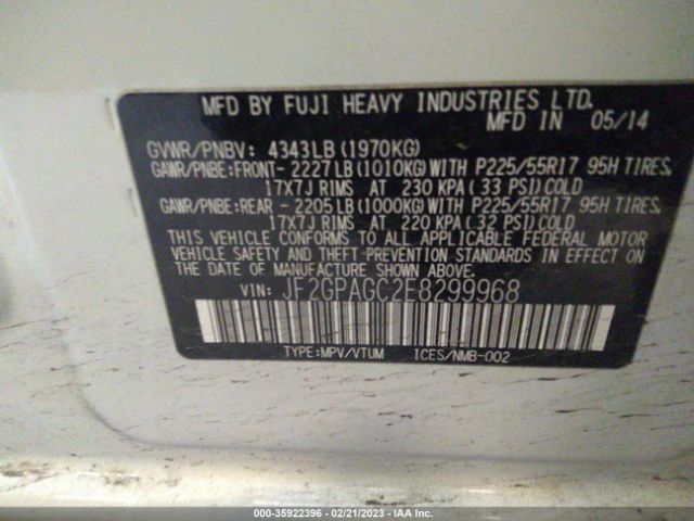 JF2GPAGC2E8299968 Subaru Xv Crosstrek Limited